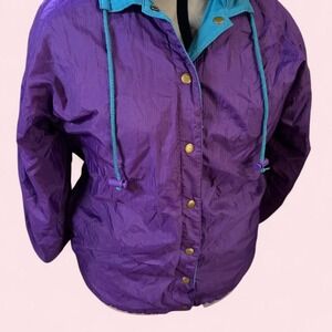 Vintage 80s 90s Reversible Windbreaker Jacket Purple Teal Fleece Colorblock L